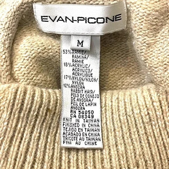 Vintage Evan Picone Tan & Brown Angora Blend Argyle Turtleneck Sweater Top Sz M - Picture 8 of 8